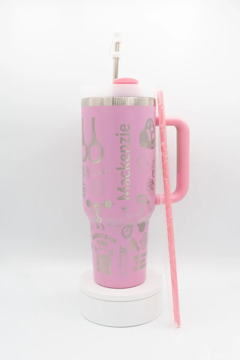 Custom Female Workout Tumbler with Icons.