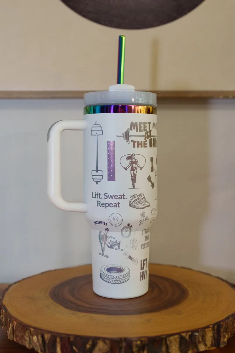 Custom stainless steel insulated tumbler for Crossfit enthusiasts.